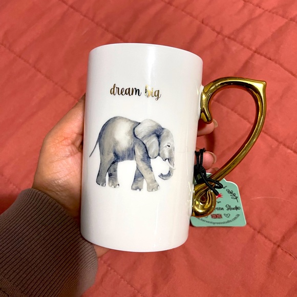 “Dream big” Slim elephant mug with gold holder. - Picture 1 of 4